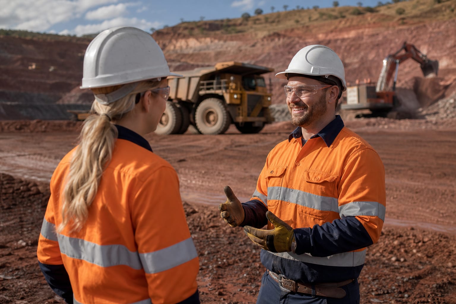 Mining workers in safety gear at an Australian open-cut mine site