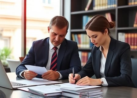 Migration agents reviewing visa applications and strategy documents