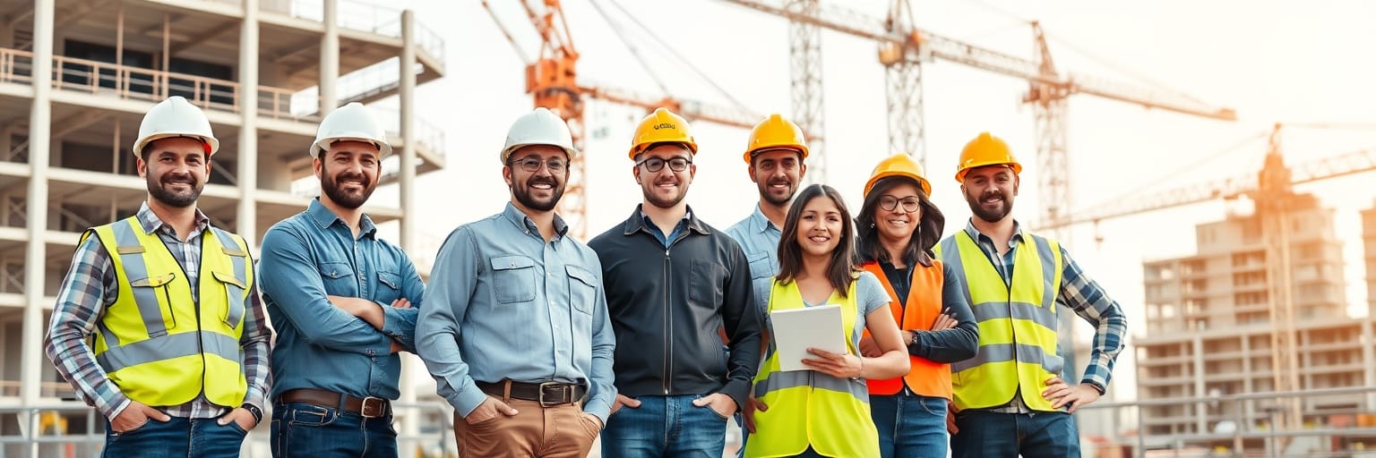 Australian construction site with a diverse team of skilled international workers